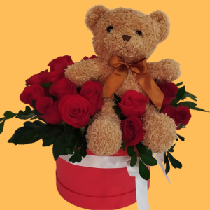 Box de rosas con peluche